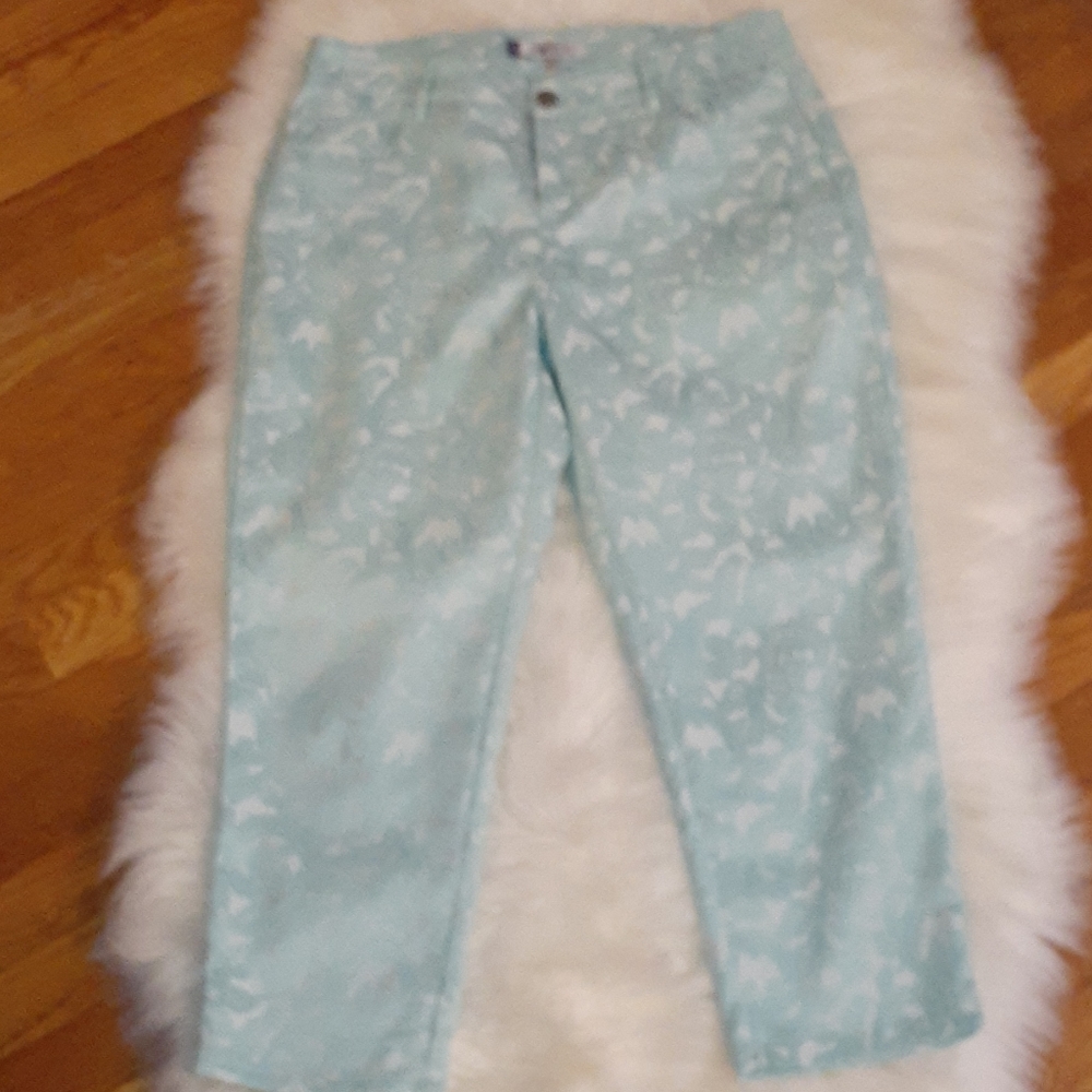 Jennifer Lopez Blue Brocade Print Sz 6 Pant Capri - Picture 2 of 6